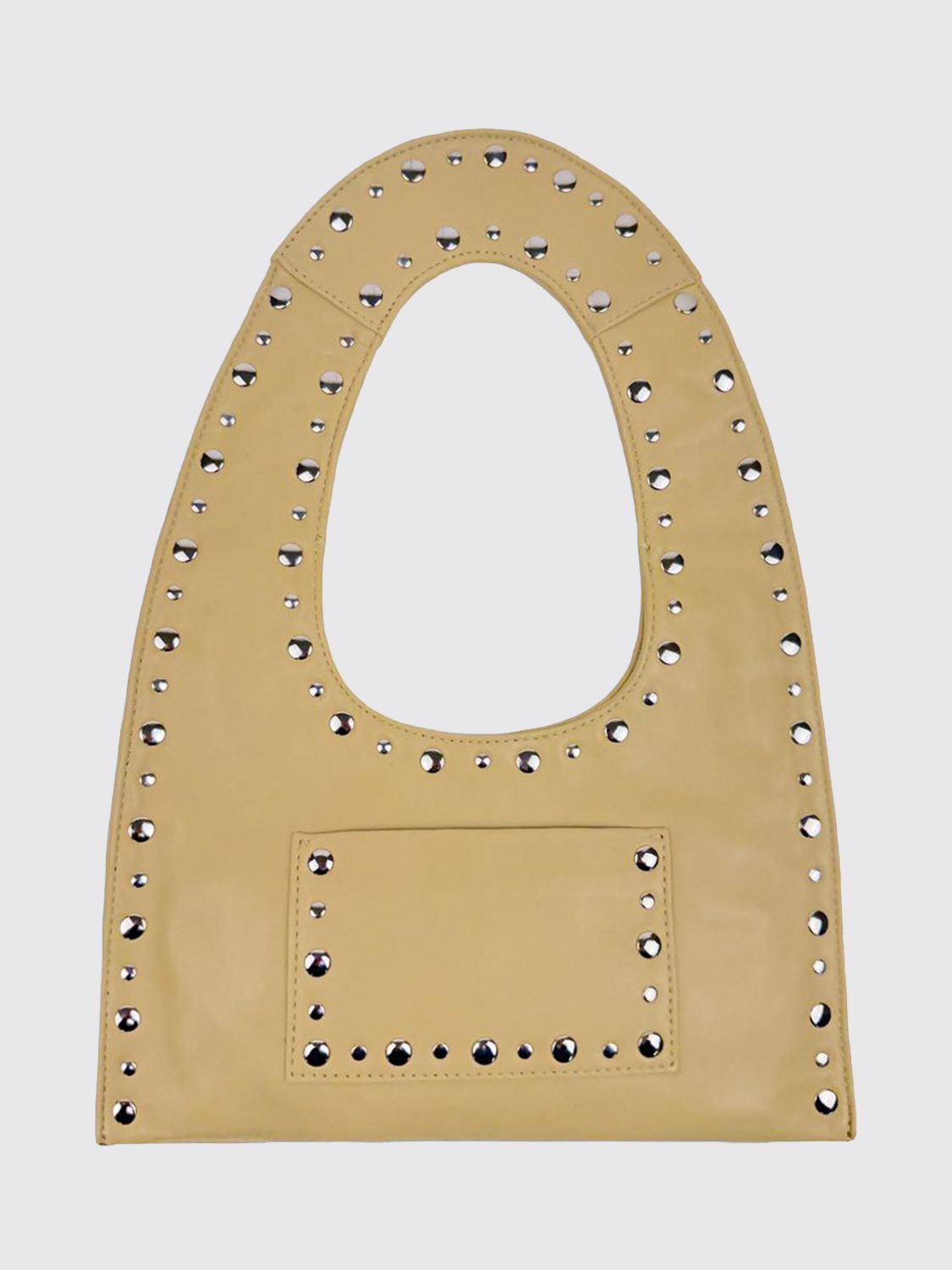 GIMAGUAS BORSA A SPALLA: Borsa a spalla Franca Gimaguas in pelle ricamata con borchie e manico piatto, Burro - Img 2