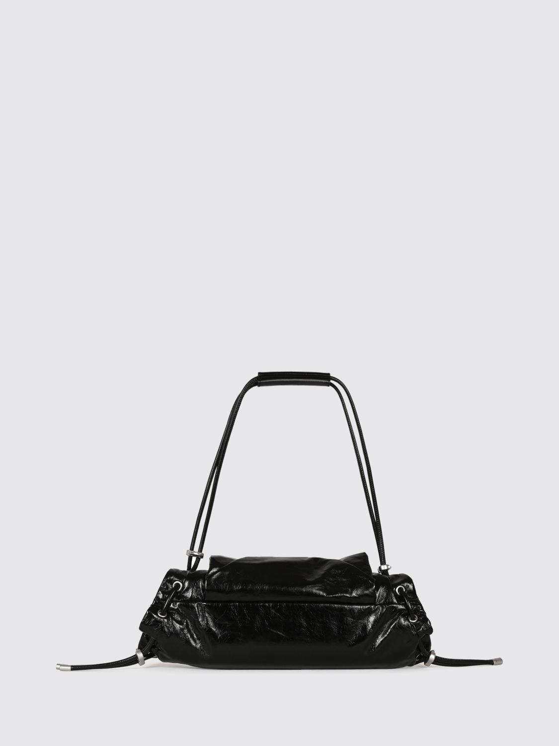 DIESEL SCHULTERTASCHE: Diesel Scrunch-D Schultertasche aus gerafftem Leder mit metallischem Oval-D-Logo, Schwarz - Img 2