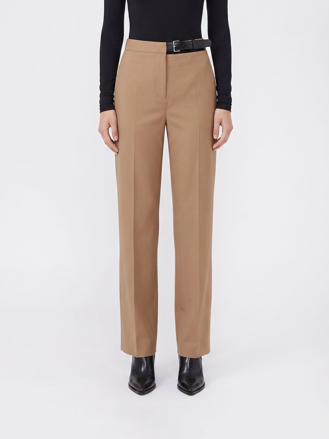 SEMICOUTURE PANTS: High-Waisted Skinny Trousers Semicouture in Wool Blend with Cut-Out Detail, Brown - Img 1