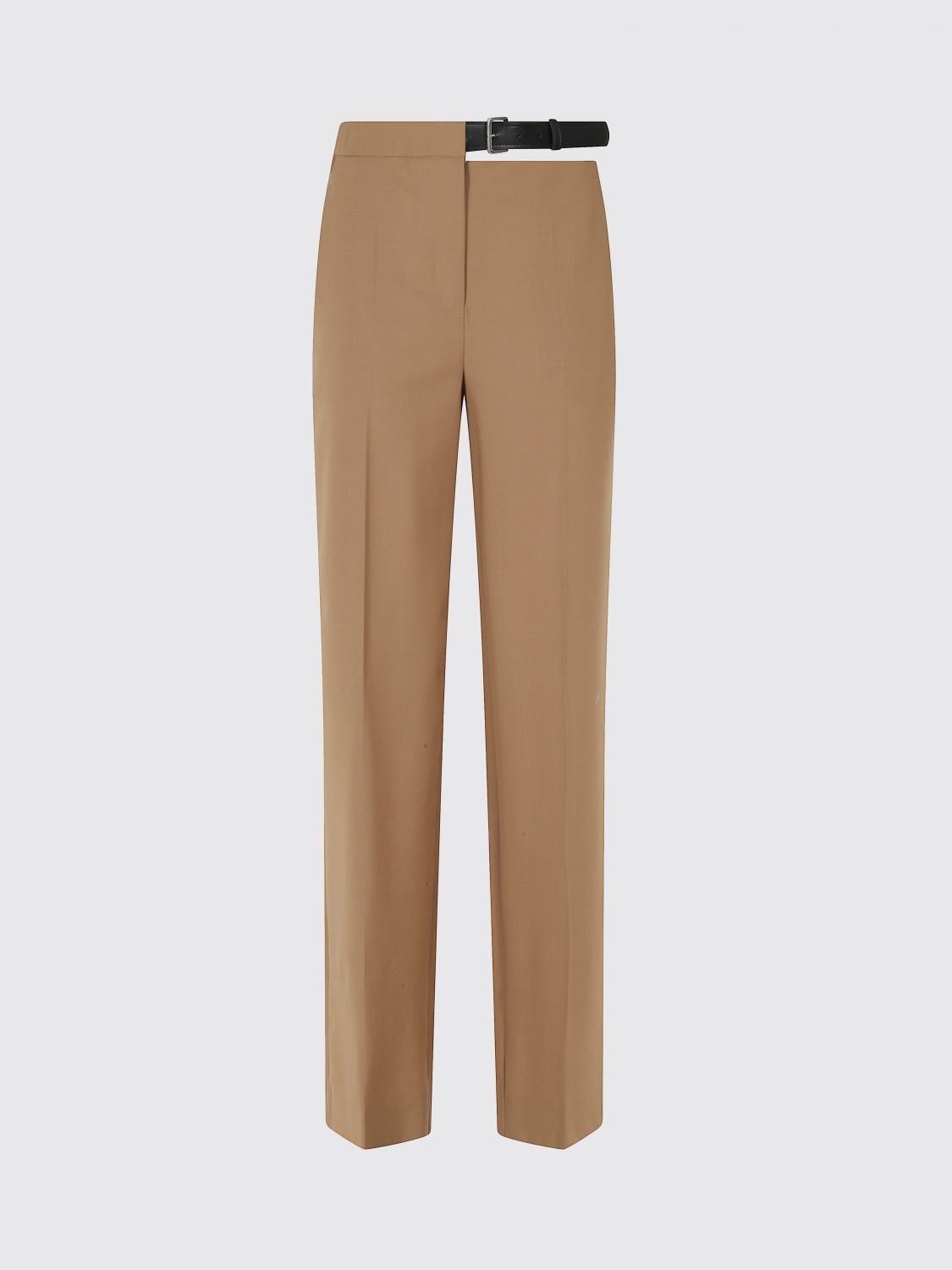 SEMICOUTURE PANTS: High-Waisted Skinny Trousers Semicouture in Wool Blend with Cut-Out Detail, Brown - Img 2
