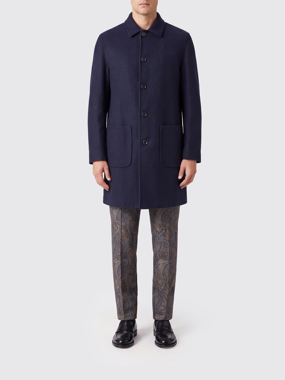 ETRO COAT: Single-Breasted Knee-Length Merino Wool Coat Etro, Blue - Img 1
