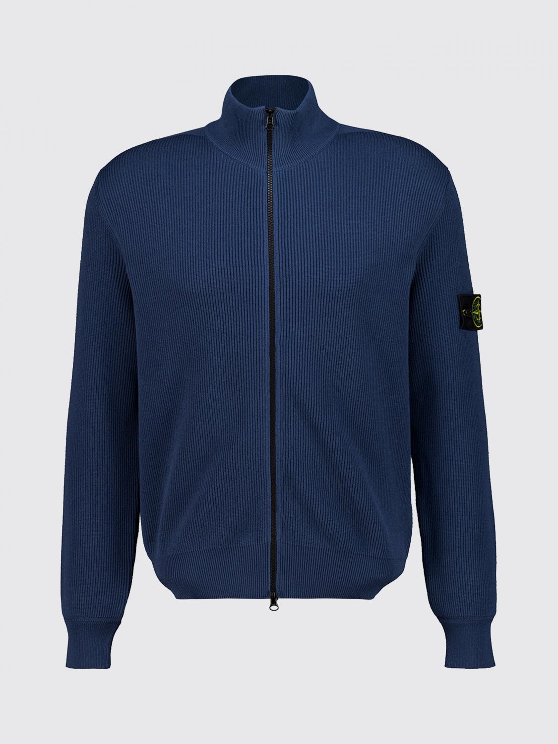 STONE ISLAND PULL: Cardigan Stone Island en coton biologique à col montant avec logo Compass, Bleu Marine - Img 2