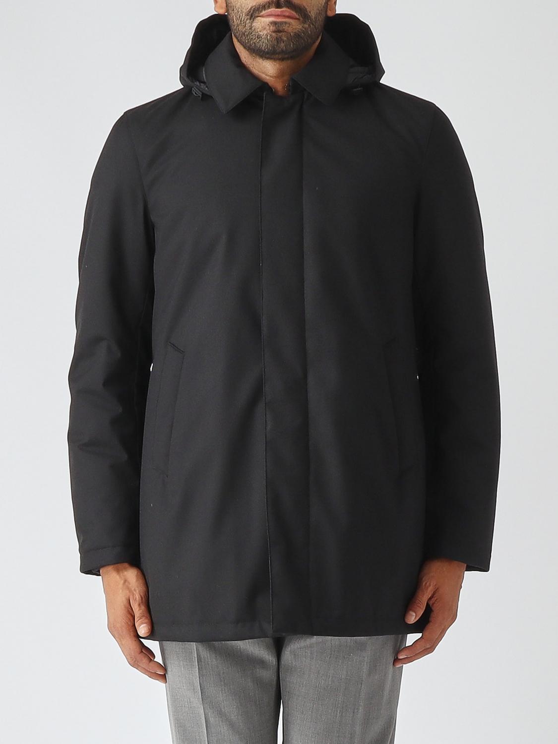 HERNO COAT: Hooded Water-Repellent Padded Wool Blend Parka Herno, Black - Img 1