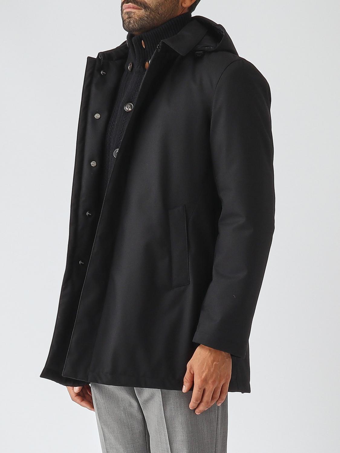 HERNO COAT: Hooded Water-Repellent Padded Wool Blend Parka Herno, Black - Img 3