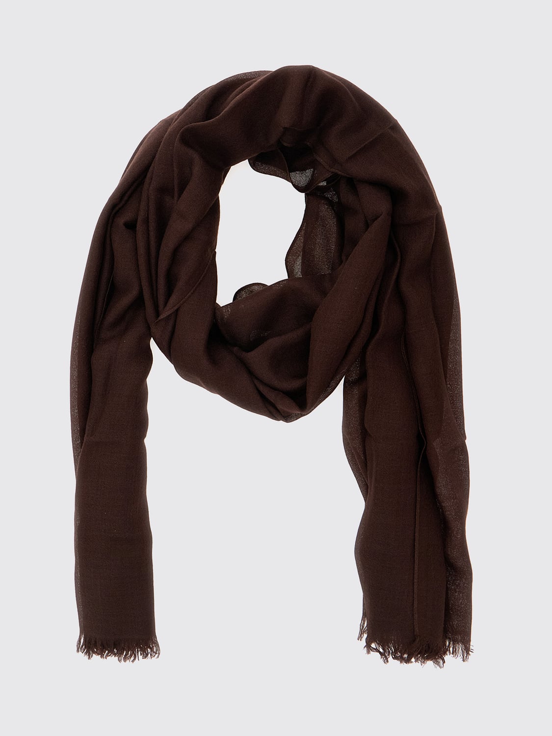 BRUNELLO CUCINELLI SCARF: Brunello Cucinelli Cashmere and Silk Scarf with Fringed Edges, Brown - Img 2