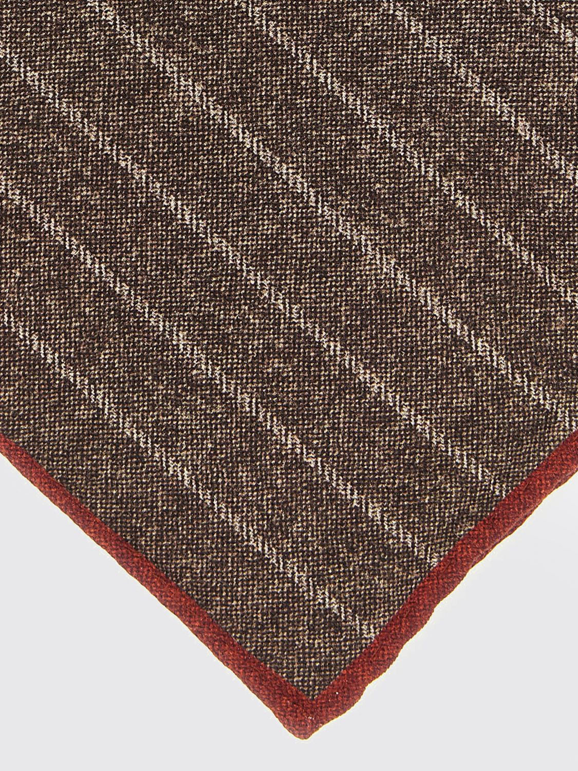 BRUNELLO CUCINELLI TIE: Brunello Cucinelli Striped Pure Silk Pocket Square with Logo, Brown - Img 2
