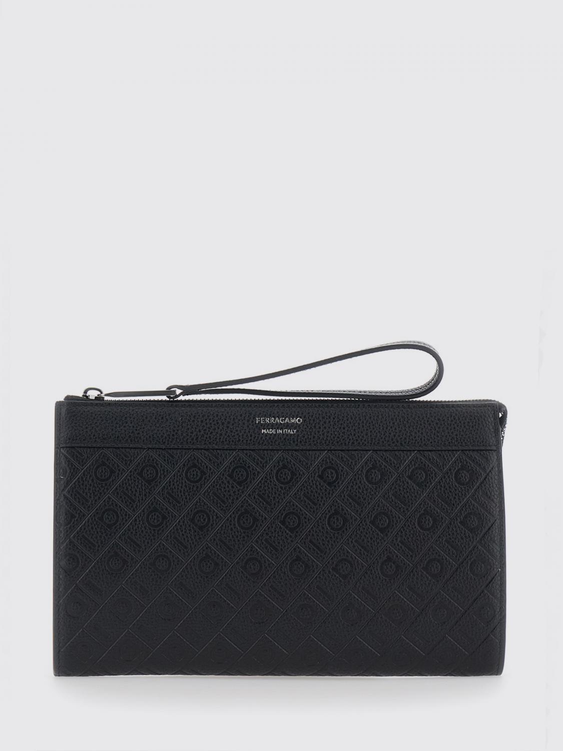 FERRAGAMO BRIEFCASE: Ferragamo Embossed Calfskin Document Holder with Embossed Gancini Logo, Black - Img 1