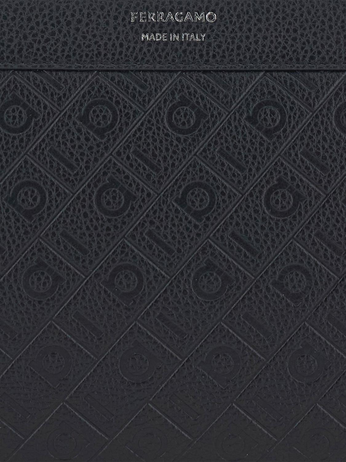 FERRAGAMO BRIEFCASE: Ferragamo Embossed Calfskin Document Holder with Embossed Gancini Logo, Black - Img 3