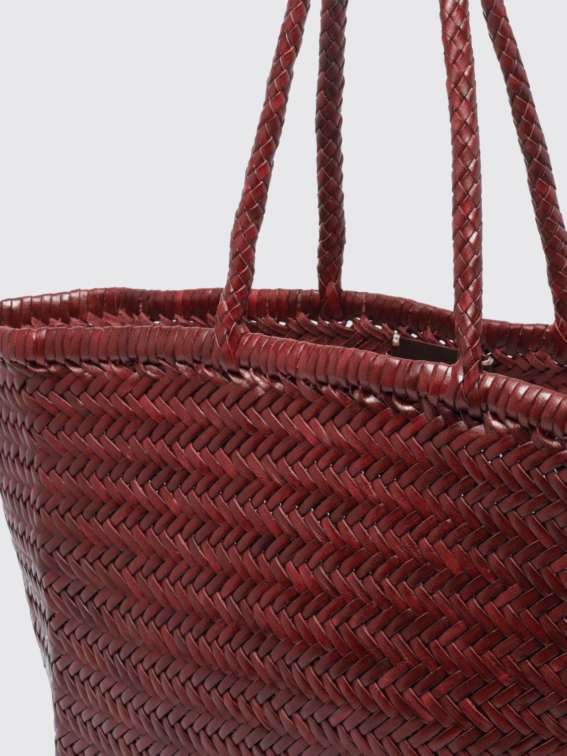 DRAGON DIFFUSION BORSA A MANO: Borsa a mano Dragon Diffusion in pelle intrecciata con doppio manico, Rosso - Img 4