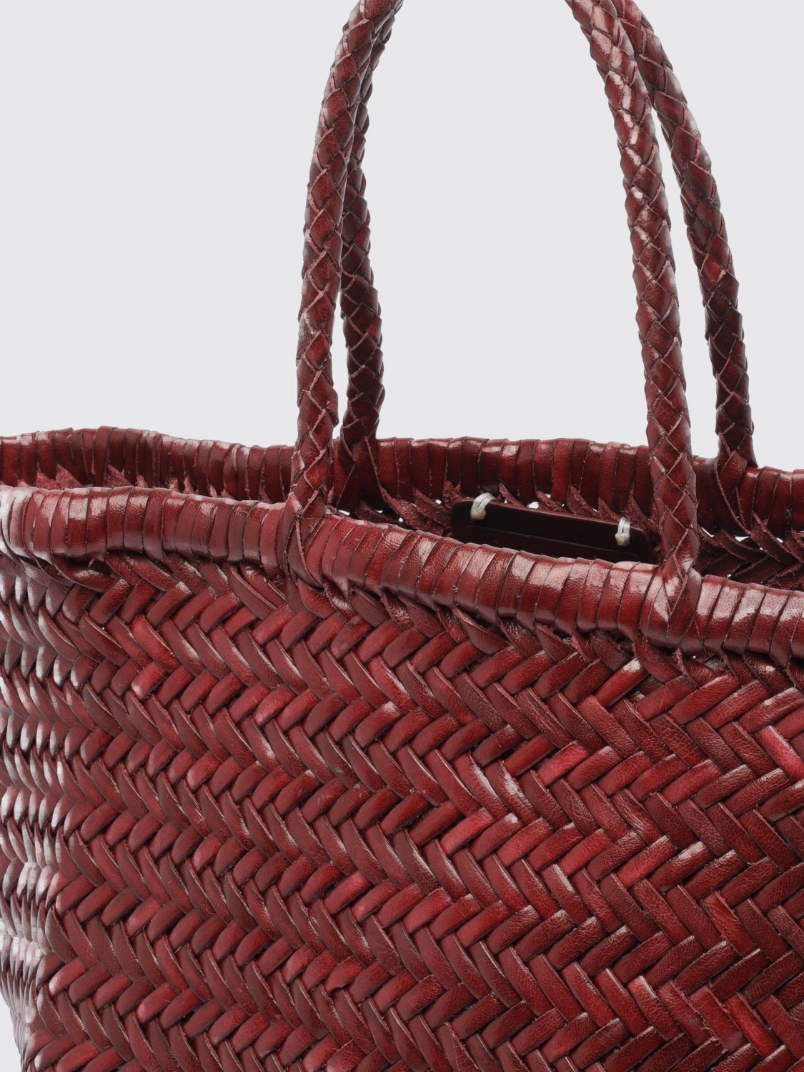 DRAGON DIFFUSION BORSA A MANO: Borsa a mano Triplo Salto Dragon Diffusion in pelle intrecciata con doppio manico, Rosso - Img 4