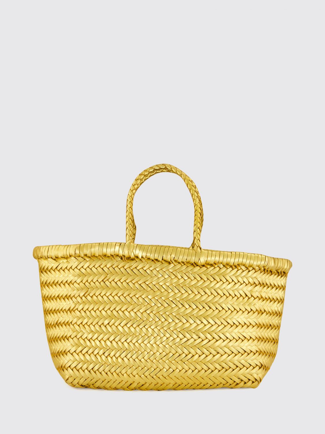 DRAGON DIFFUSION BORSA A MANO: Borsa a mano Triplo Salto Dragon Diffusion in pelle intrecciata con doppio manico, Oro - Img 1
