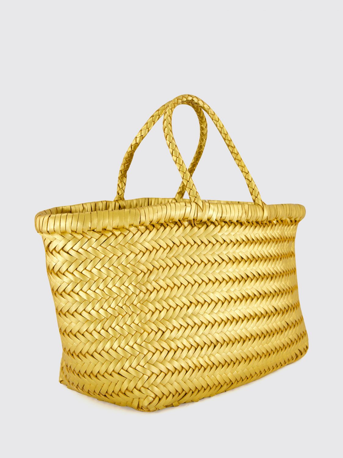 DRAGON DIFFUSION BORSA A MANO: Borsa a mano Triplo Salto Dragon Diffusion in pelle intrecciata con doppio manico, Oro - Img 2