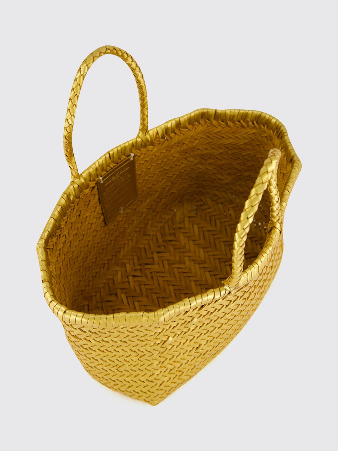 DRAGON DIFFUSION BORSA A MANO: Borsa a mano Triplo Salto Dragon Diffusion in pelle intrecciata con doppio manico, Oro - Img 4