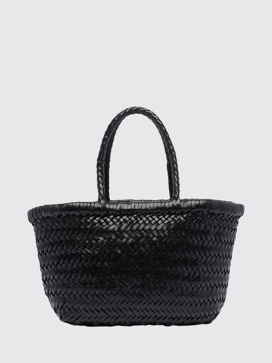DRAGON DIFFUSION BORSA A MANO: Borsa a mano Gora Dragon Diffusion in pelle intrecciata con doppio manico, Nero - Img 1