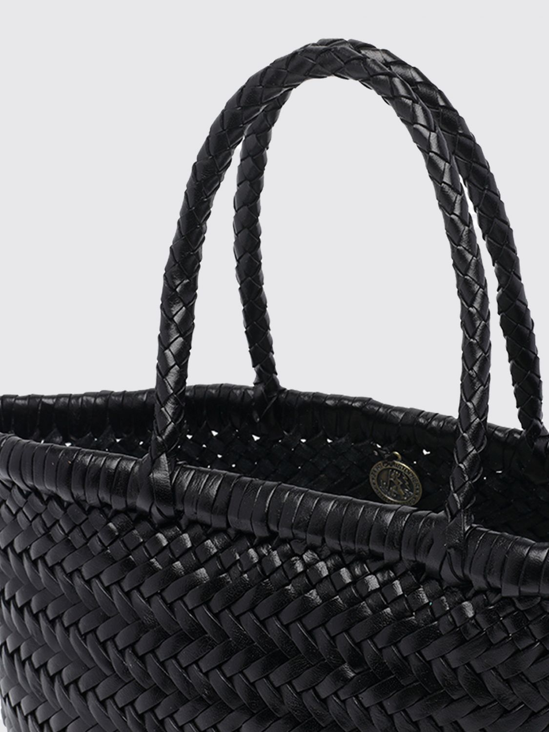 DRAGON DIFFUSION BORSA A MANO: Borsa a mano Gora Dragon Diffusion in pelle intrecciata con doppio manico, Nero - Img 4
