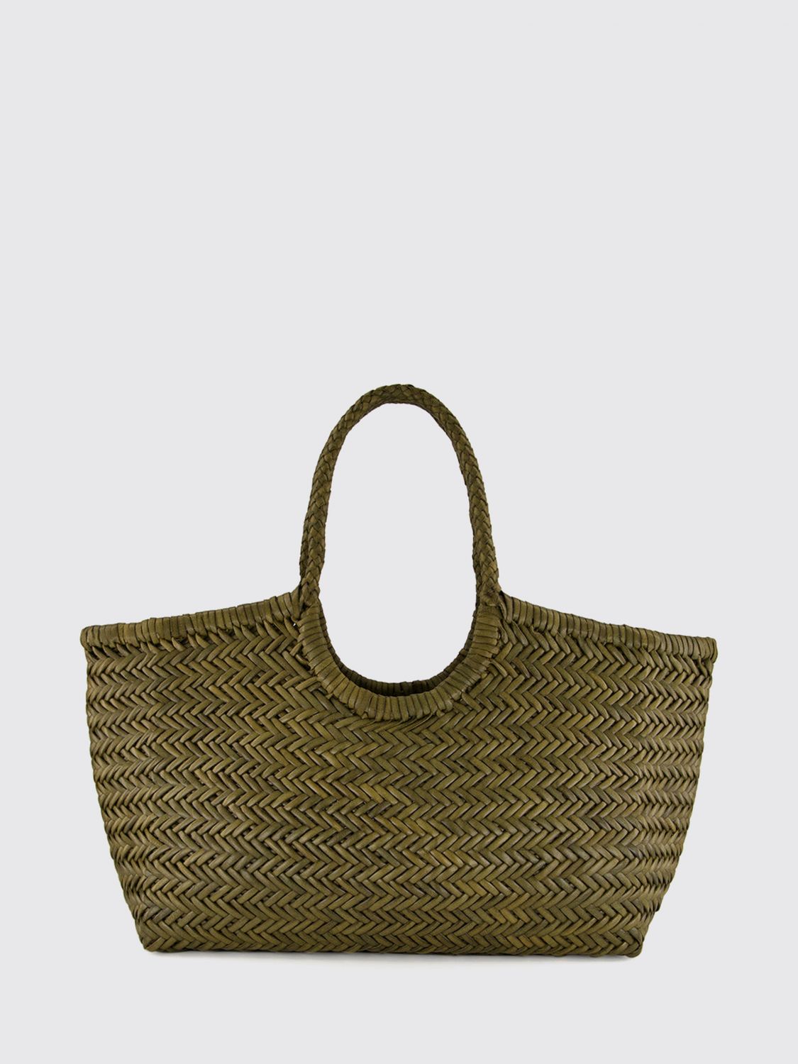 DRAGON DIFFUSION BORSA A SPALLA: Borsa a spalla Nantucket Dragon Diffusion in pelle con manici intrecciati, Verde - Img 1