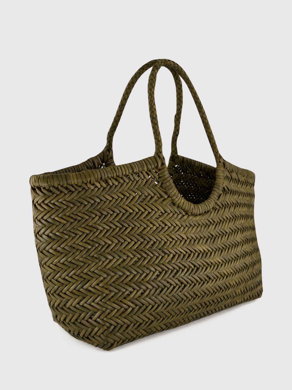 DRAGON DIFFUSION BORSA A SPALLA: Borsa a spalla Nantucket Dragon Diffusion in pelle con manici intrecciati, Verde - Img 2