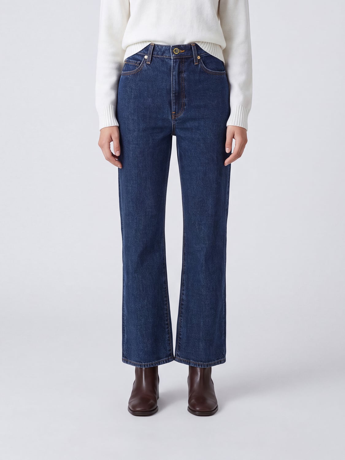 KHAITE VAQUEROS: Vaqueros skinny de talle alto Abigail de Khaite en denim de algodón azul, Azul Oscuro 1 - Img 1