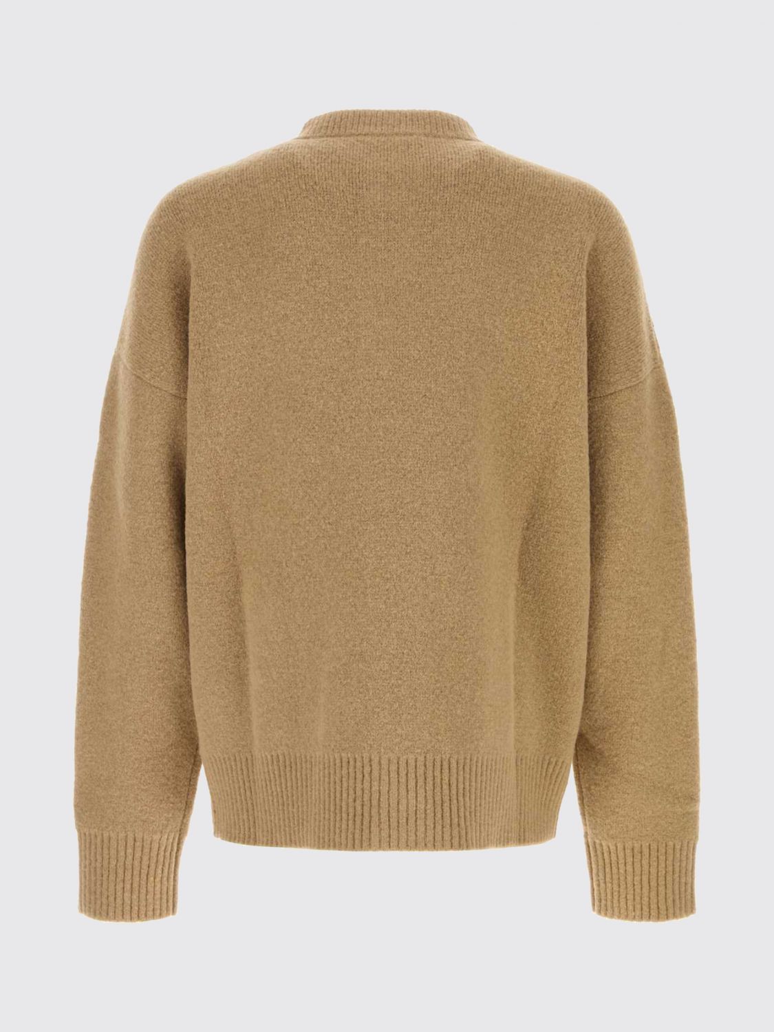 AMI PARIS MAGLIA: Cardigan Ami Paris in lana e alpaca con logo jacquard e spalle cadute, Beige - Img 3