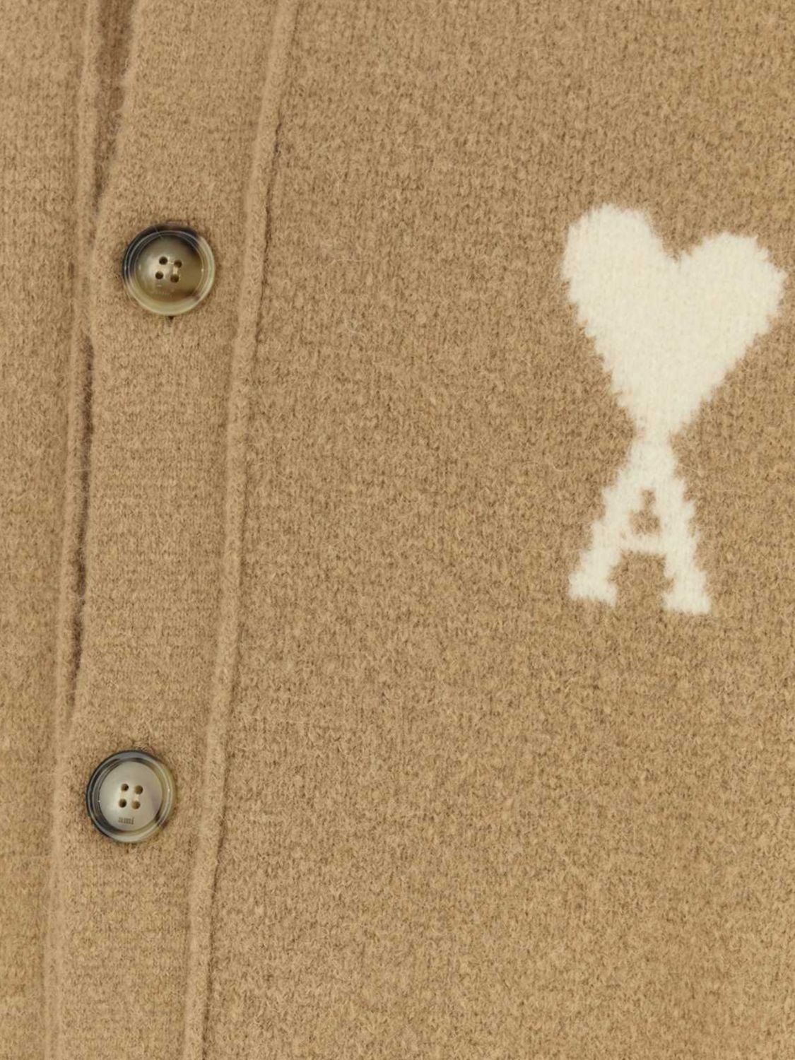 AMI PARIS MAGLIA: Cardigan Ami Paris in lana e alpaca con logo jacquard e spalle cadute, Beige - Img 4