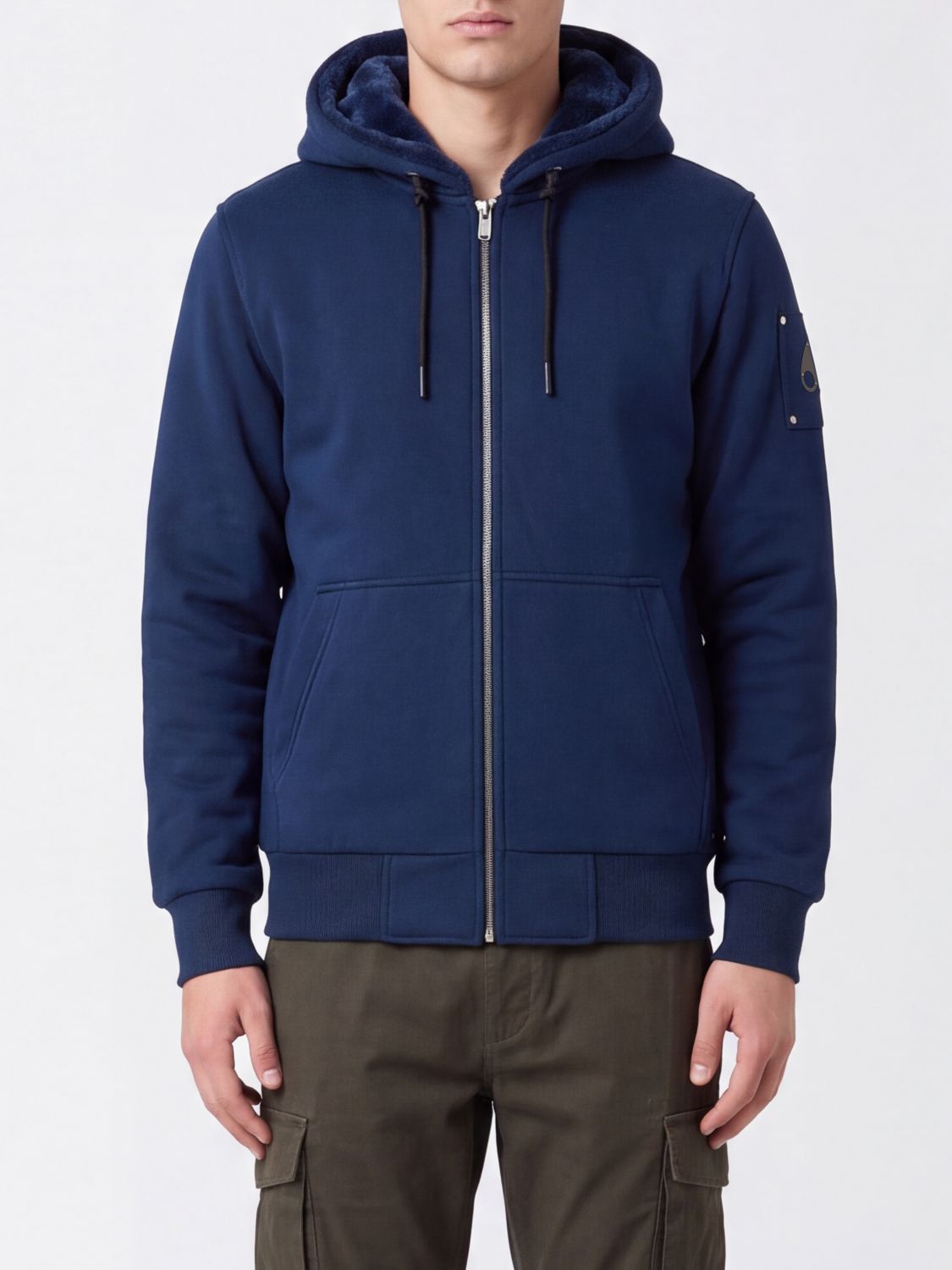 MOOSE KNUCKLES SWEATSHIRT: Cotton-Blend Hooded Zip-Up Sweatshirt Moose Knuckles with Kangaroo Pocket, Blue - Img 1