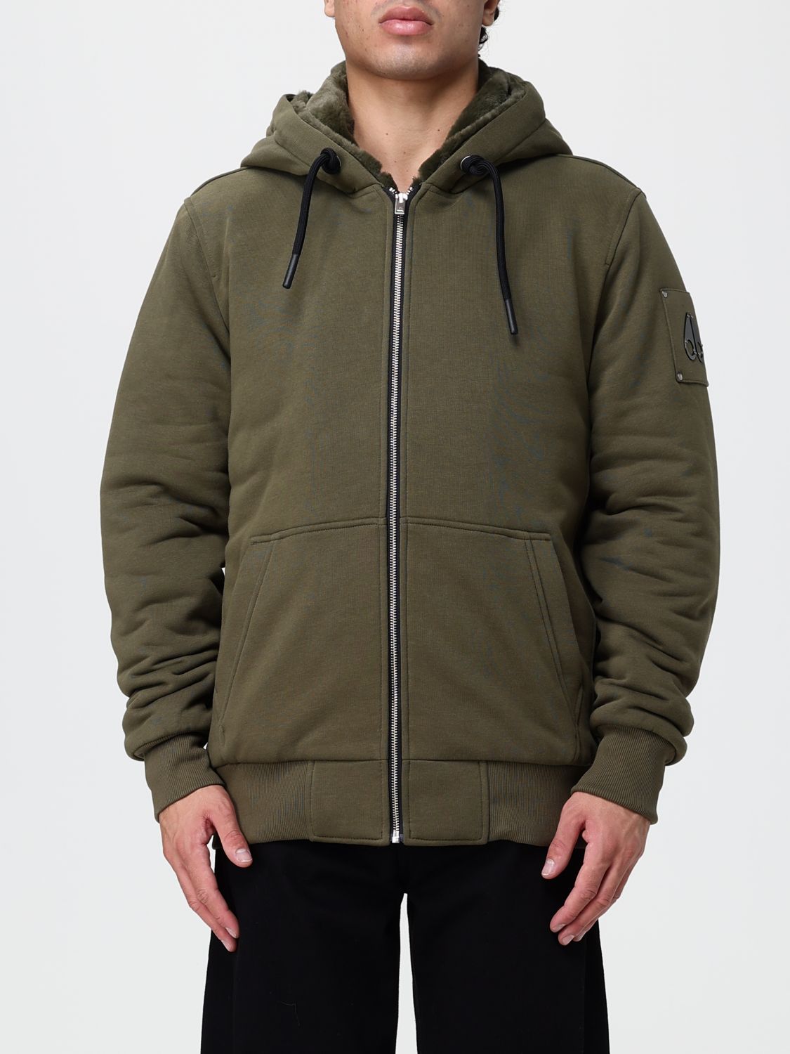 MOOSE KNUCKLES SWEATSHIRT: Cotton-Blend Hooded Zip-Up Sweatshirt Moose Knuckles with Kangaroo Pocket, Military - Img 1