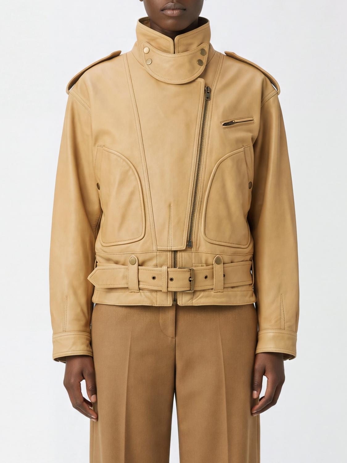 ISABEL MARANT CHAQUETA: Chaqueta biker Farza Isabel Marant de piel de cordero con corte relajado, Beige - Img 1