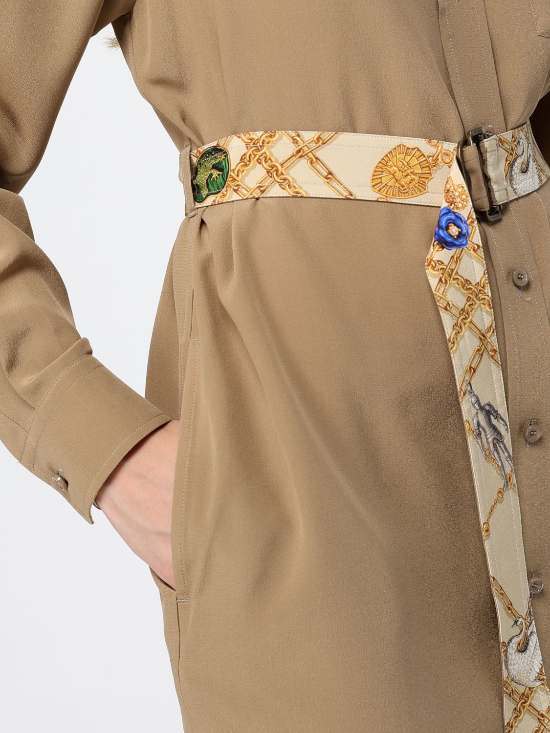 BURBERRY ABITO: Abito chemisier Burberry in seta , Marrone - Img 4