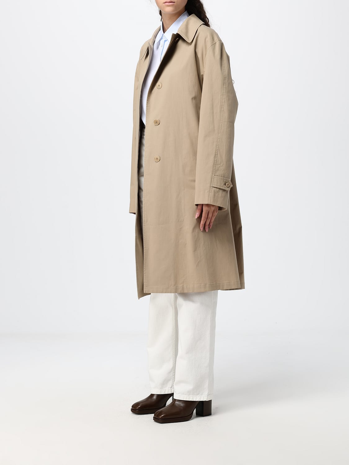 THE ROW CHAQUETA: Trench largo de botonadura sencilla The Row de algodón impermeable con cierre oculto, Beige - Img 4