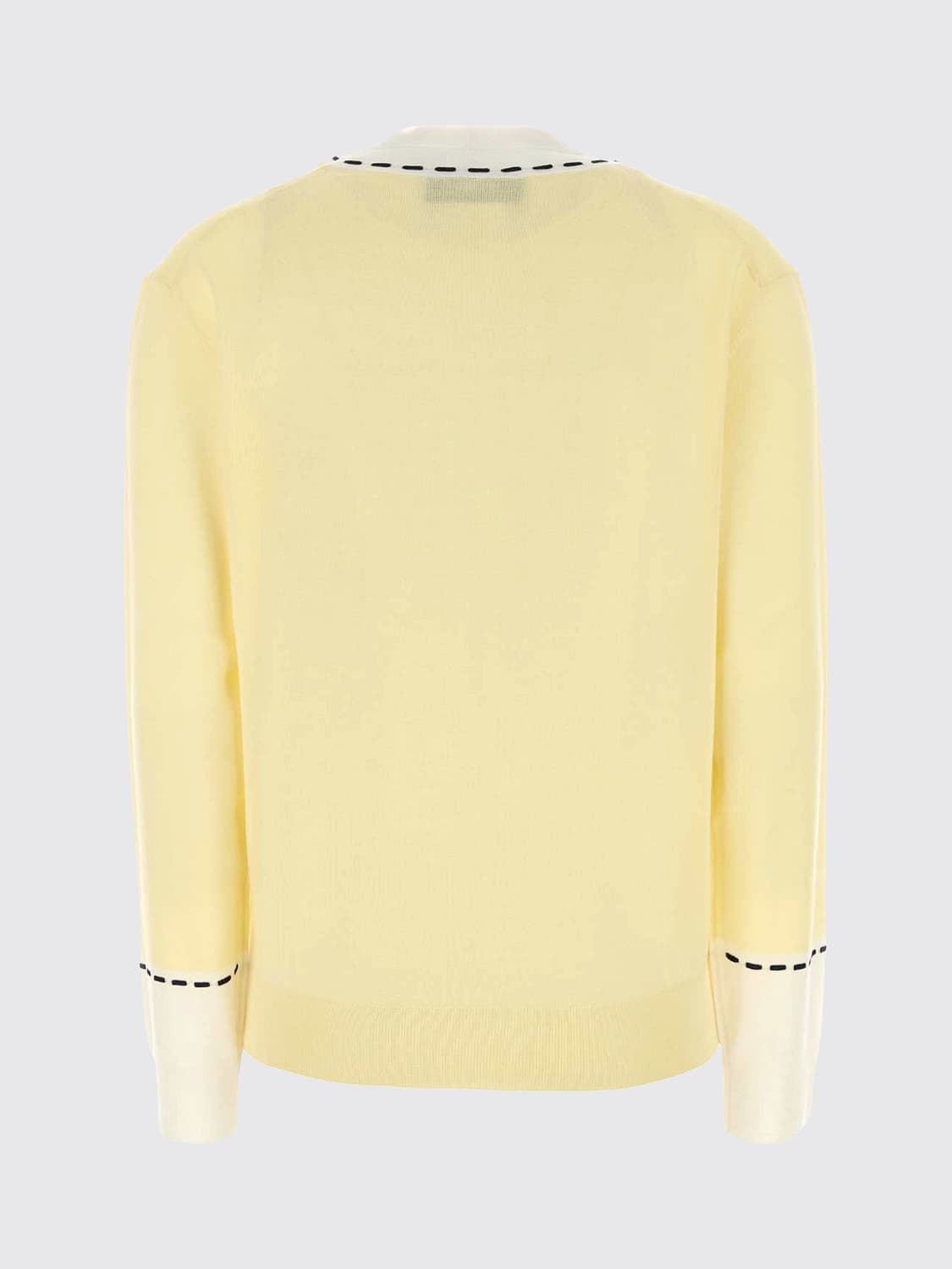 FENDI PULLOVER: Fendi Pullover mit V-Ausschnitt aus Schurwolle und Seide mit Kontrastnähten, Weiß - Img 3