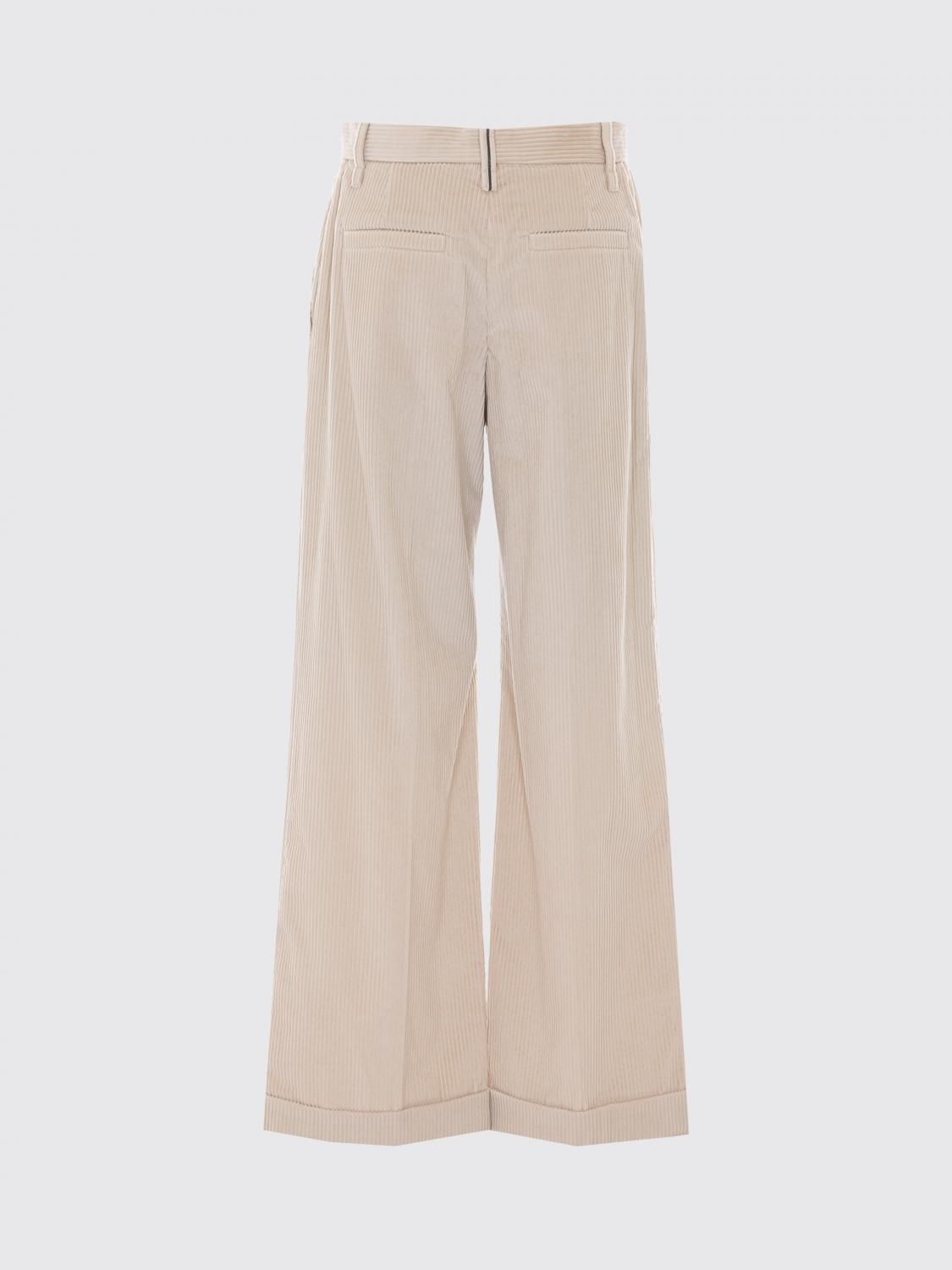 BRUNELLO CUCINELLI PANTALONES: Pantalón de pana de pernera ancha y talle alto de Brunello Cucinelli con detalle de Monili, Blanco - Img 3
