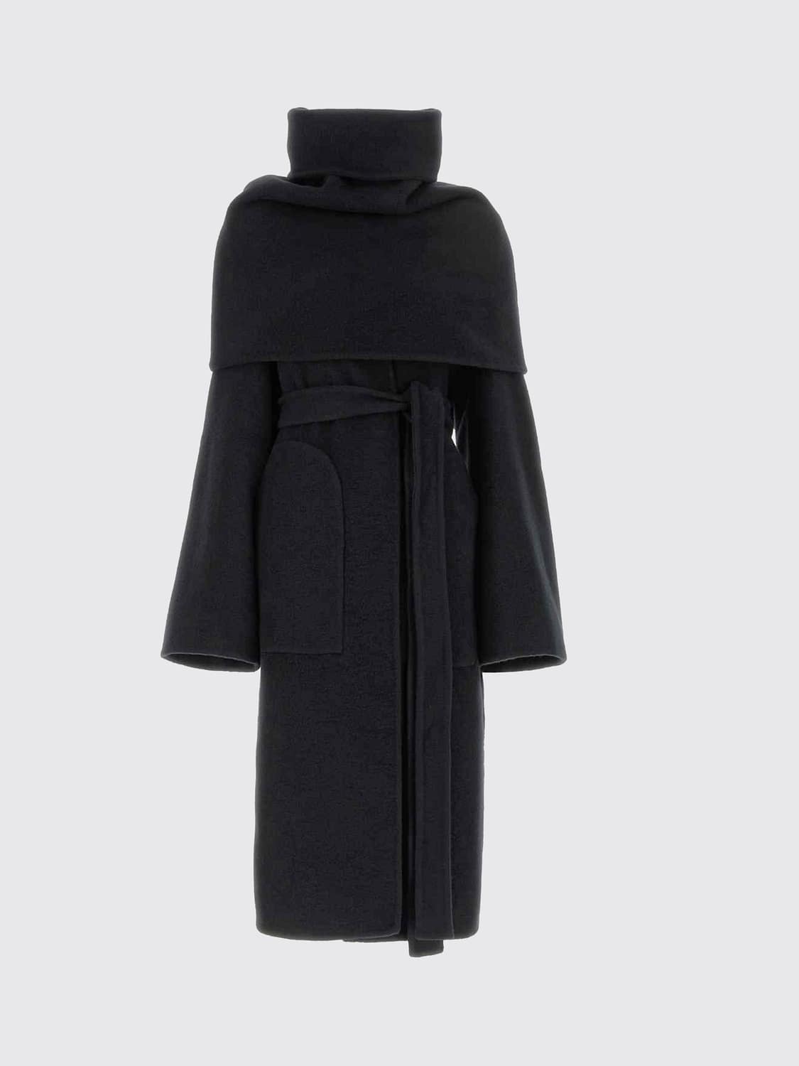 RICK OWENS ABRIGO: Abrigo batín hasta la rodilla 100% cachemir de Rick Owens con cinturón, Negro - Img 1