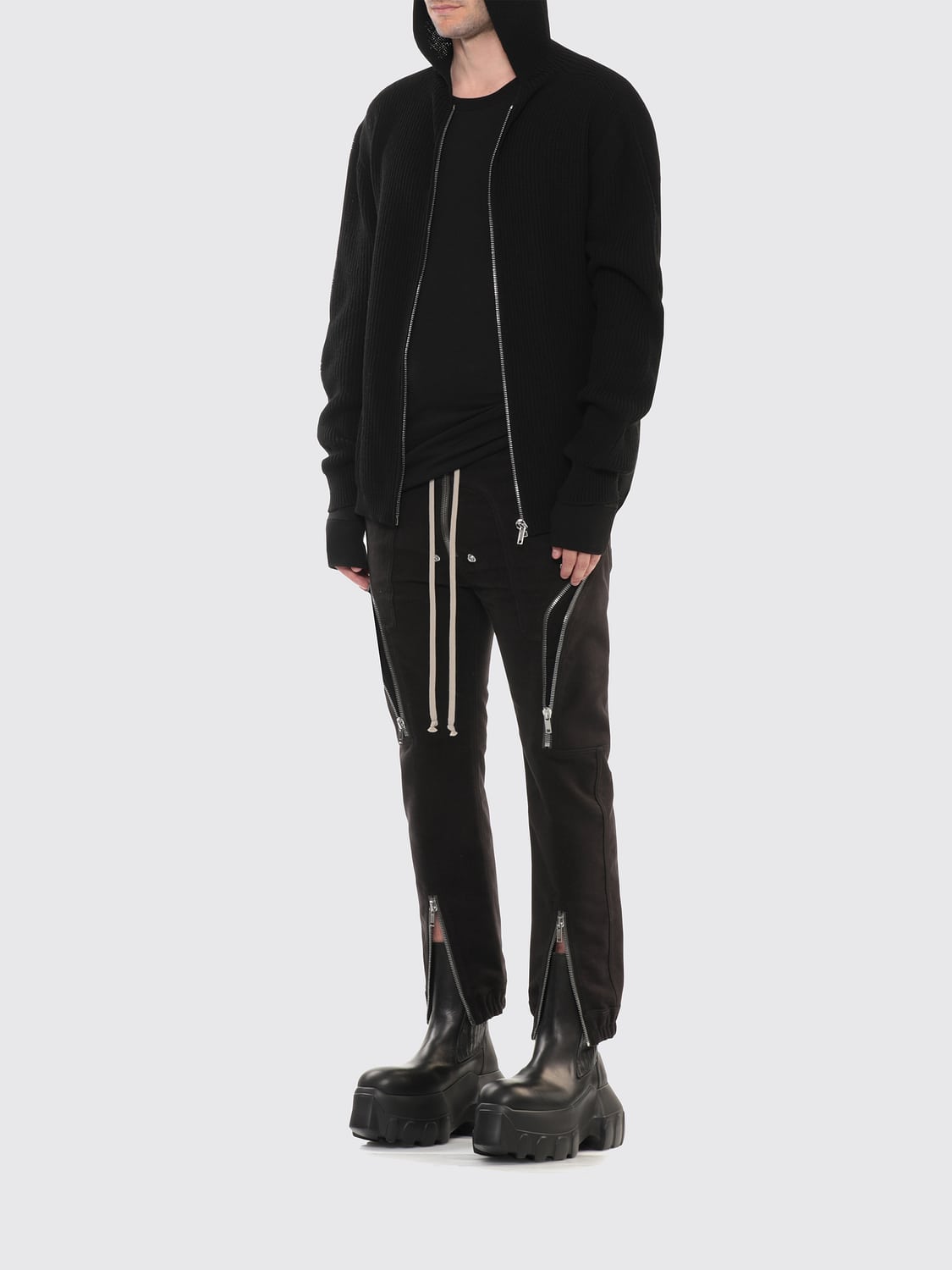RICK OWENS SWEATSHIRT: Rick Owens Zipped Pure Virgin Wool Knit Hoodie, Black - Img 2