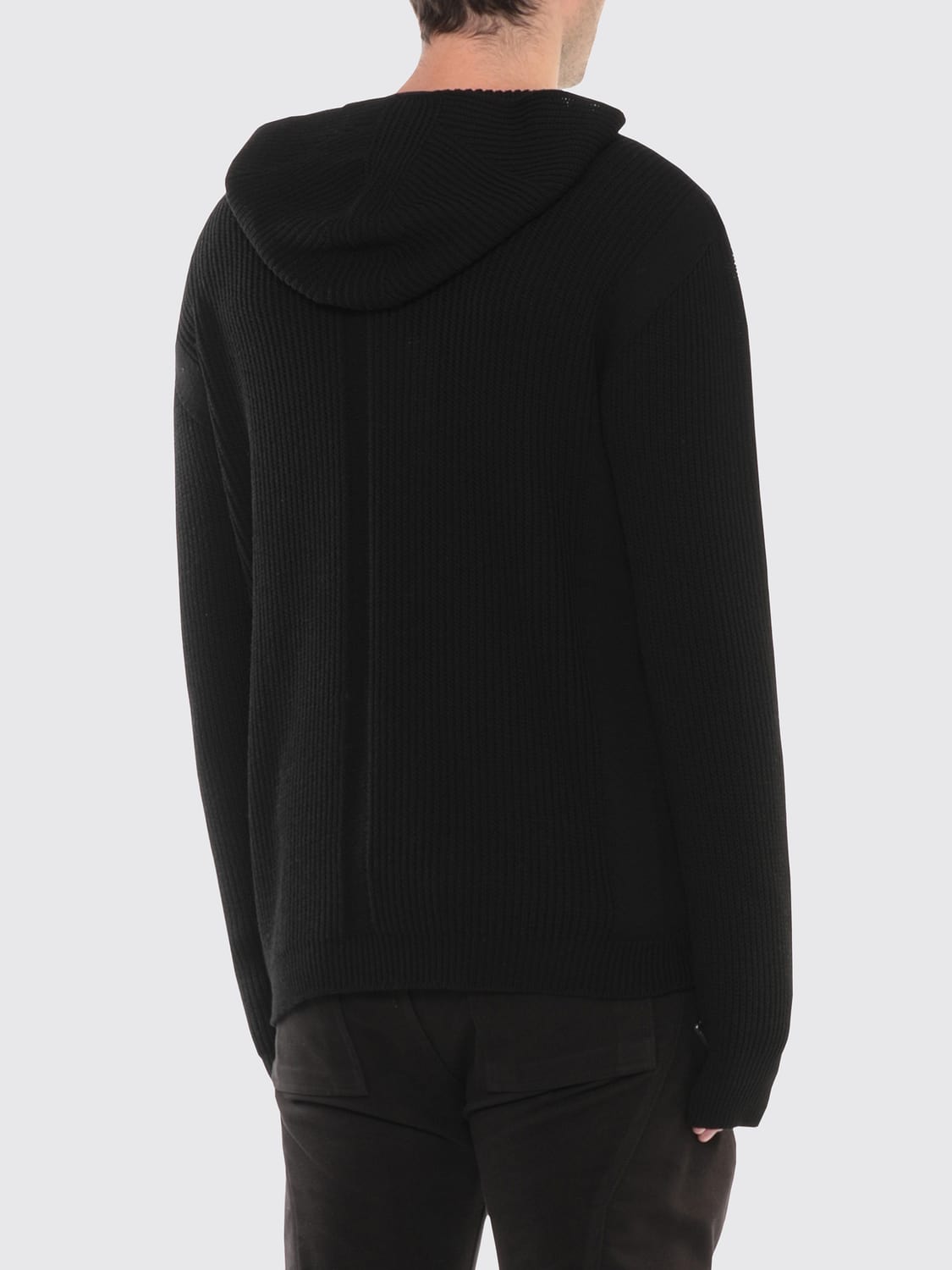 RICK OWENS SWEATSHIRT: Rick Owens Zipped Pure Virgin Wool Knit Hoodie, Black - Img 3