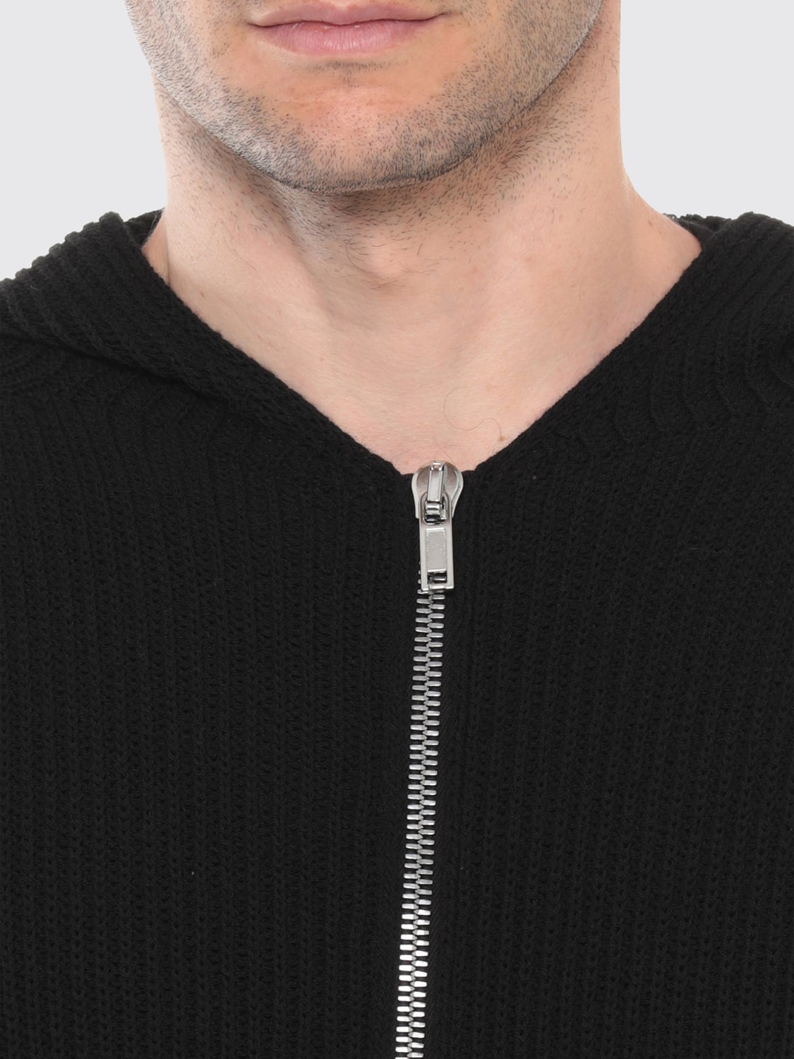 RICK OWENS SWEATSHIRT: Rick Owens Zipped Pure Virgin Wool Knit Hoodie, Black - Img 4