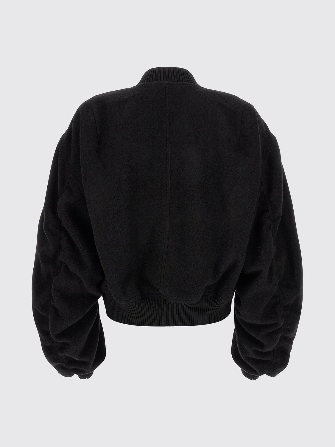 RICK OWENS JACKET: Rick Owens Oversized Padded Virgin Wool Bomber Jacket with Ribbed High Neck, Black - Img 3