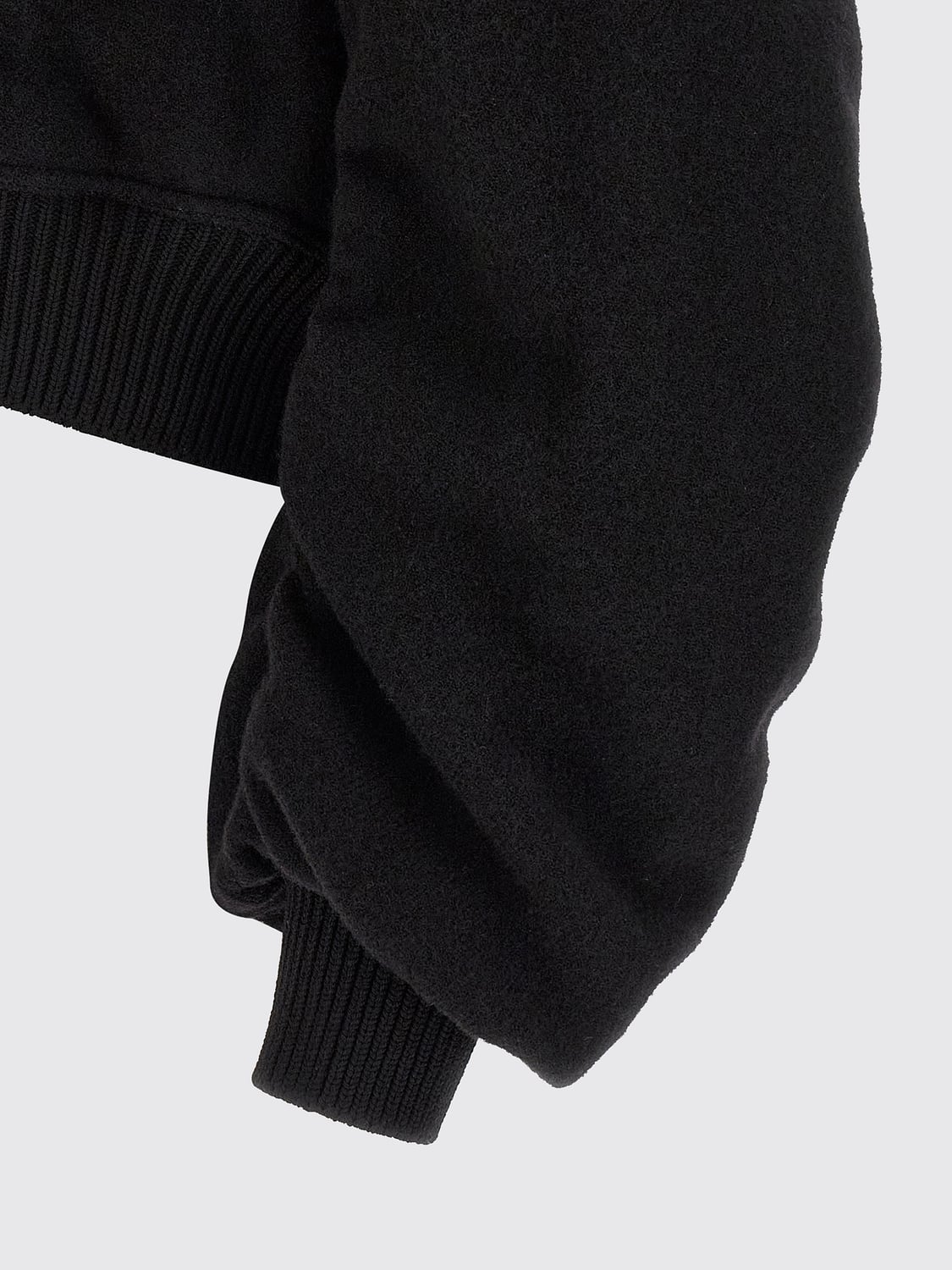 RICK OWENS JACKET: Rick Owens Oversized Padded Virgin Wool Bomber Jacket with Ribbed High Neck, Black - Img 4
