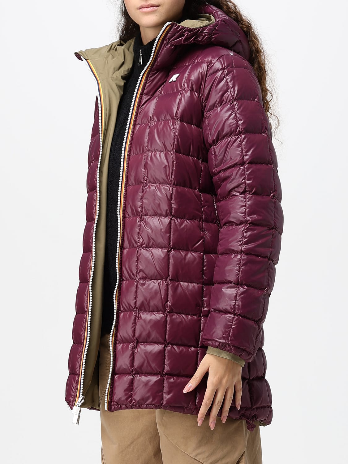 K-WAY COAT: Denise Reversible and Padded Knee-Length Parka K-Way with Hood, Green - Img 3