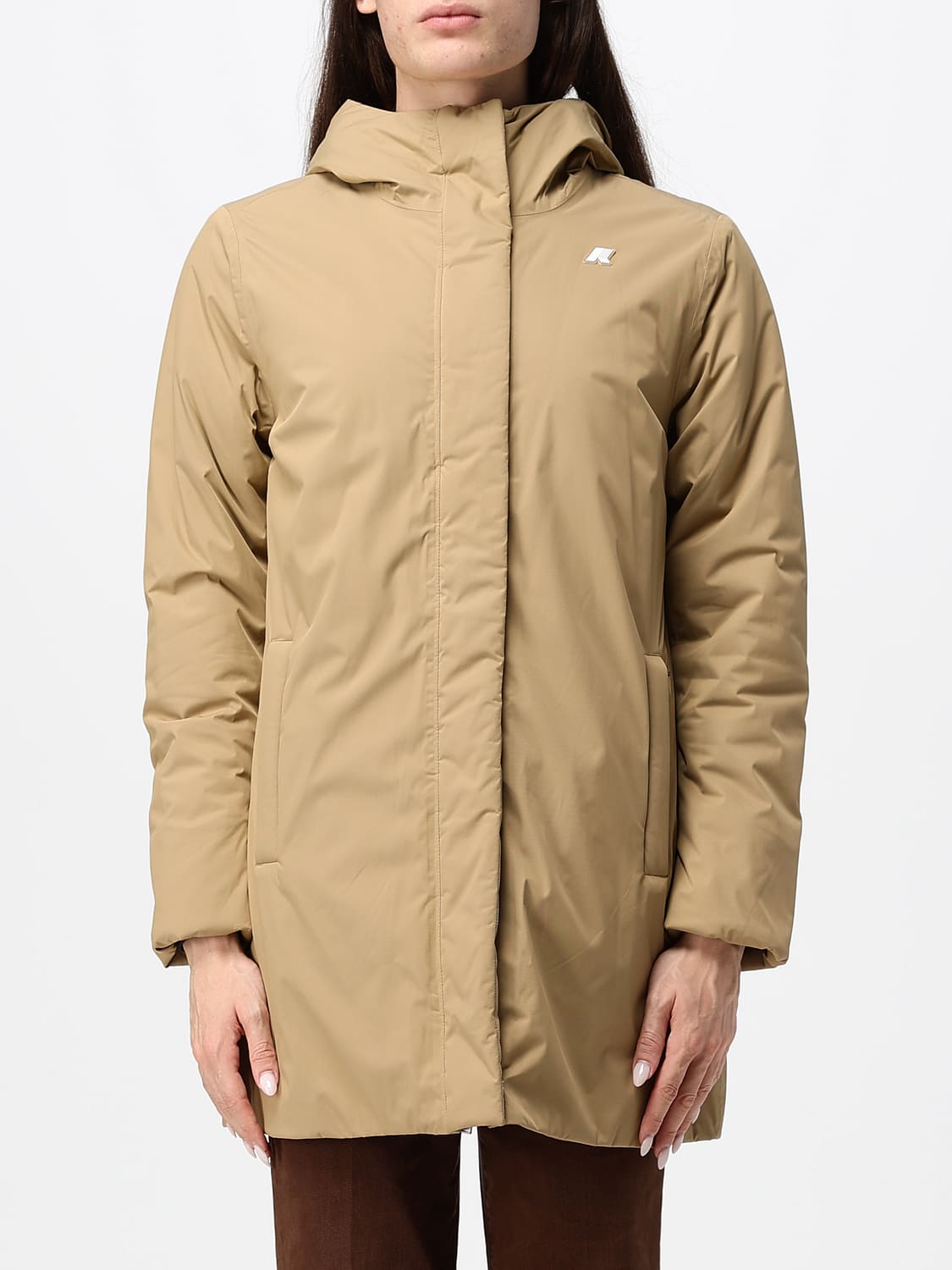 K-WAY JACKET: K-Way Sophie Short Hooded Jacket, Padded and Waterproof in Technical Fabric, Beige - Img 1
