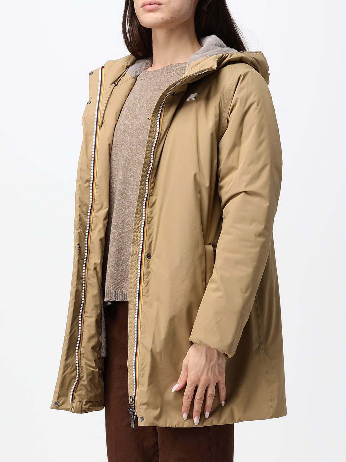 K-WAY JACKET: K-Way Sophie Short Hooded Jacket, Padded and Waterproof in Technical Fabric, Beige - Img 3