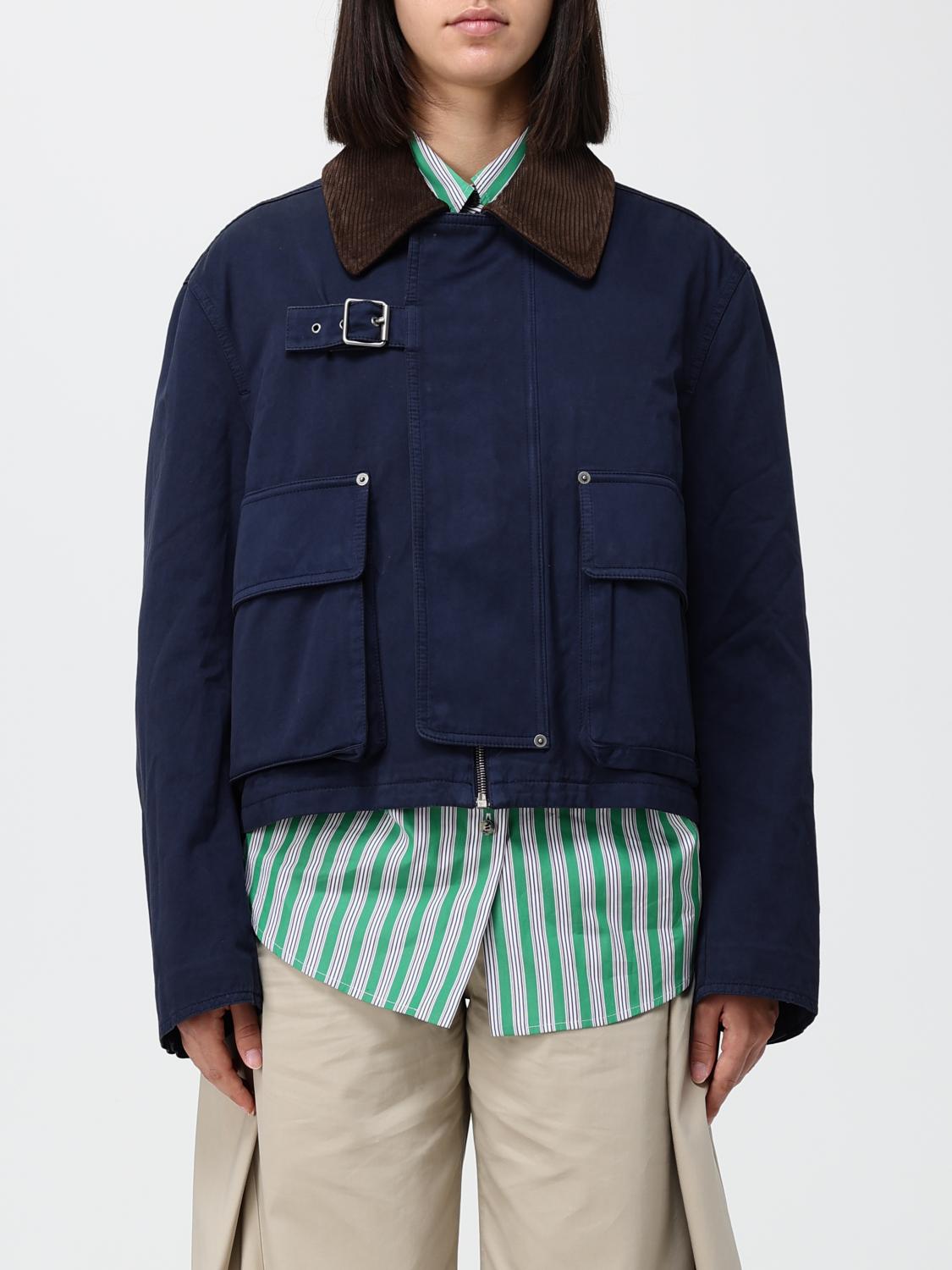 LOEWE CHAQUETA: Chaqueta corta Loewe estilo camisa de algodón con cuello de terciopelo, Azul Oscuro - Img 1