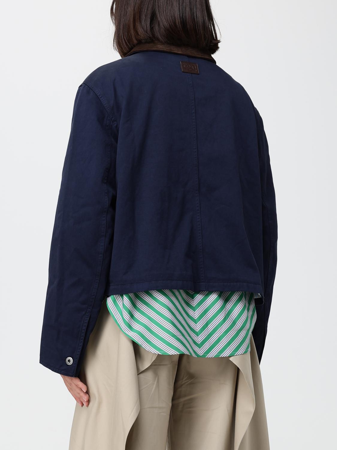 LOEWE CHAQUETA: Chaqueta corta Loewe estilo camisa de algodón con cuello de terciopelo, Azul Oscuro - Img 3