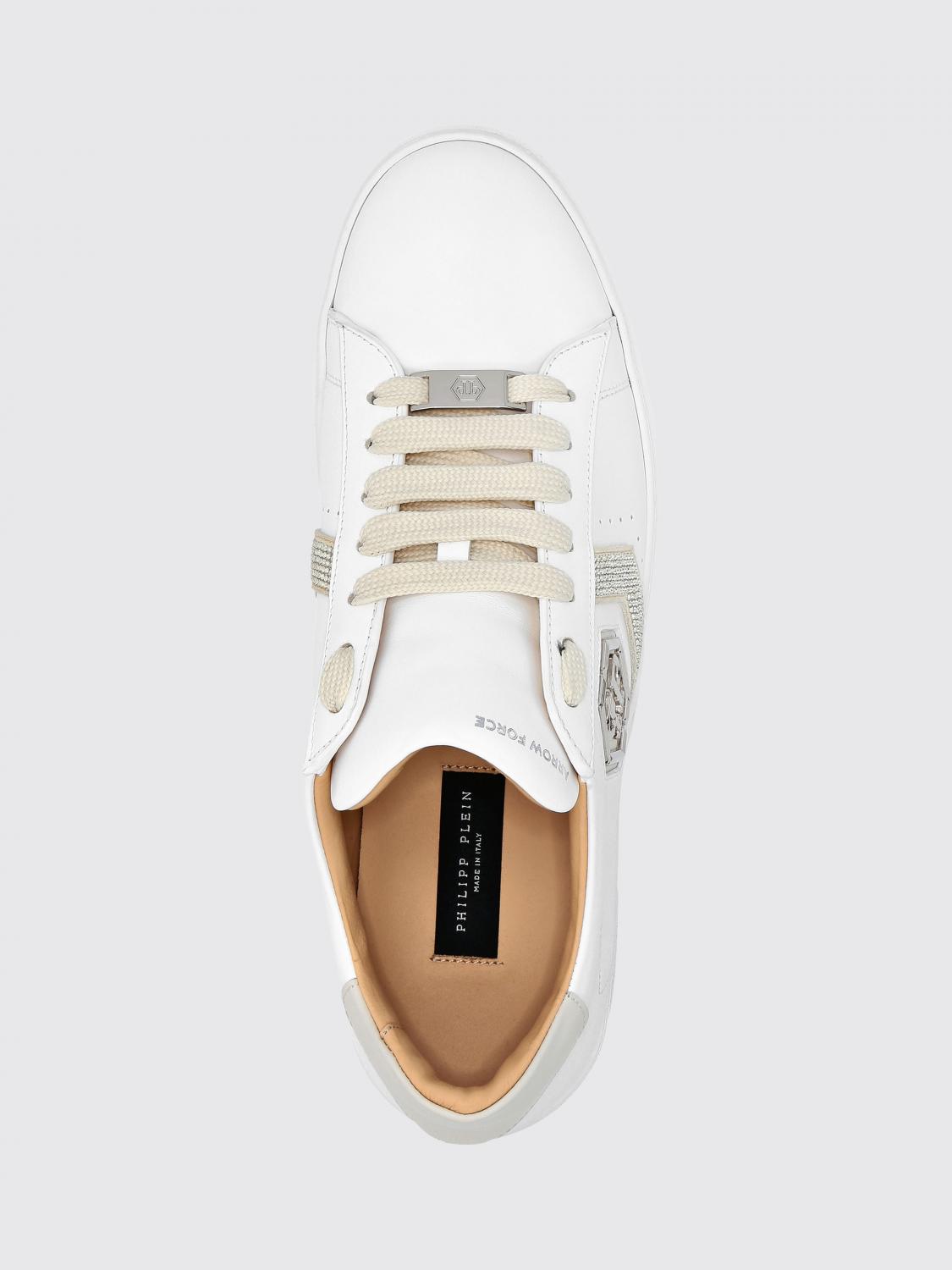 PHILIPP PLEIN BASKETS: Baskets basses Philipp Plein en cuir avec monogramme et logo Hexagon, Beige - Img 3