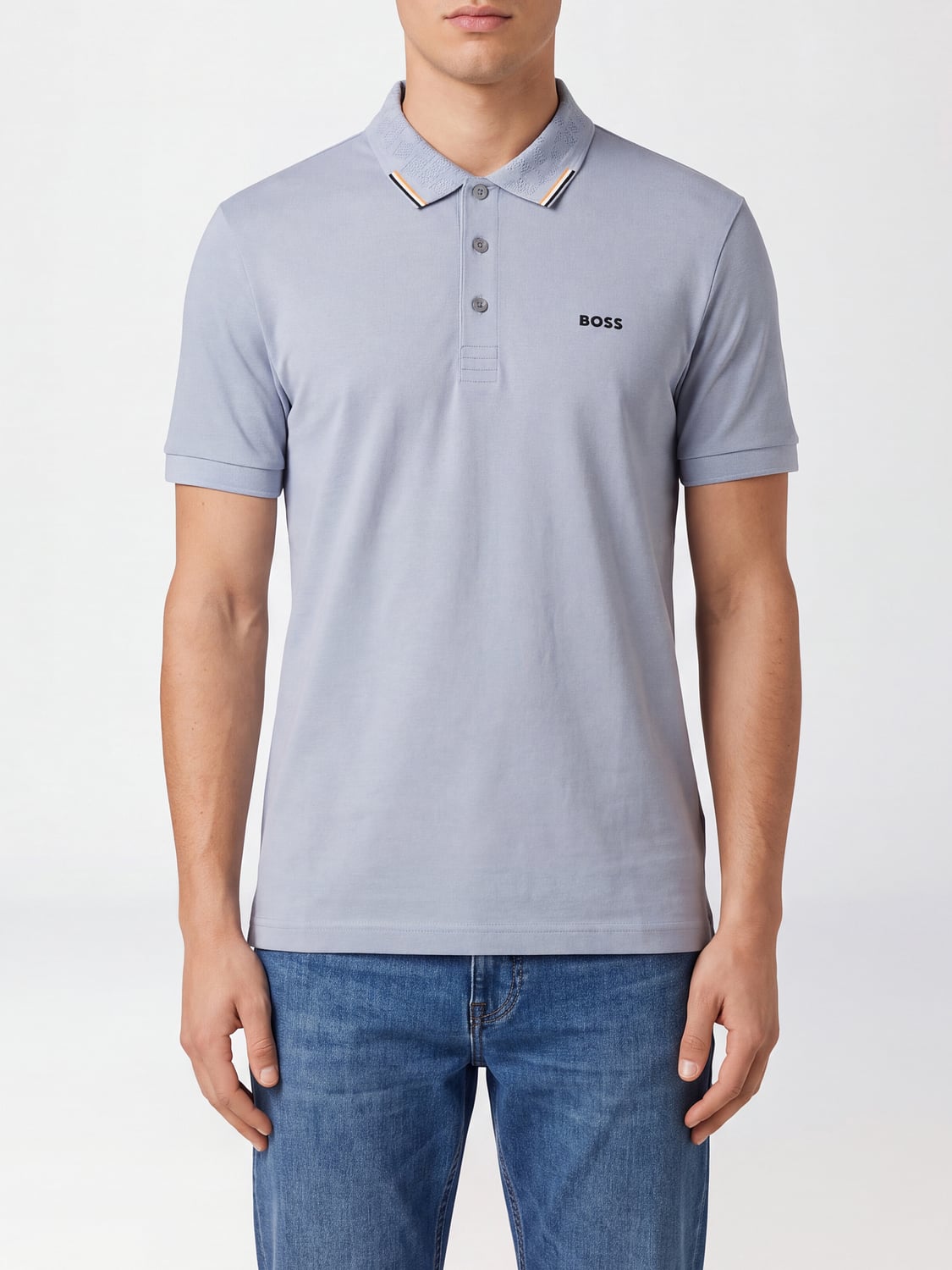BOSS POLO: Polo Boss à manches courtes en coton avec logo contrastant, Gris - Img 1