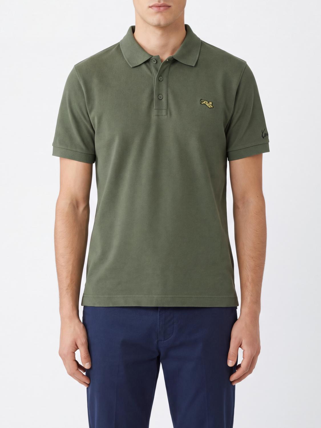 KENZO POLO: Polo Kenzo de manga corta en algodón con parche del logo, Verde - Img 1