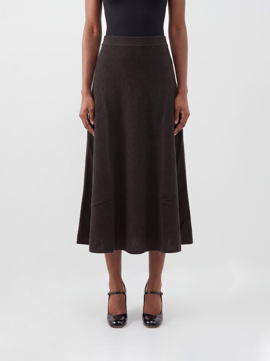 LISA YANG GONNA: Gonna midi in maglia di cashmere Lisa Yang con vita alta elasticizzata, Marrone - Img 1