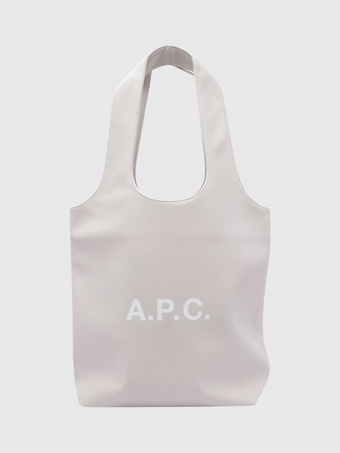 A.P.C. 숄더백: A.P.C. 니논 인조 가죽 더블 핸들 프린트 로고 토트백, 베이지 - Img 1