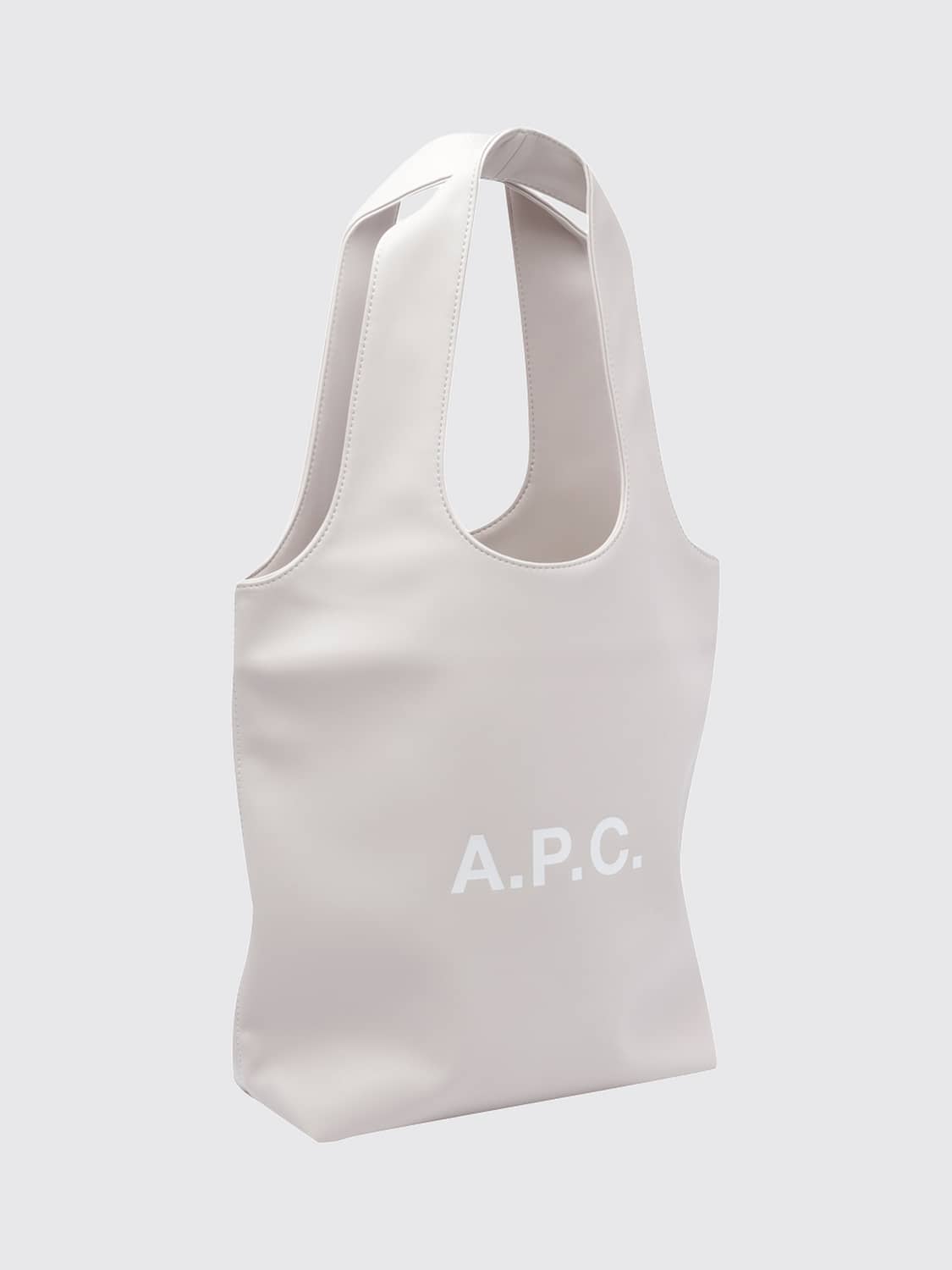 A.P.C. 숄더백: A.P.C. 니논 인조 가죽 더블 핸들 프린트 로고 토트백, 베이지 - Img 3