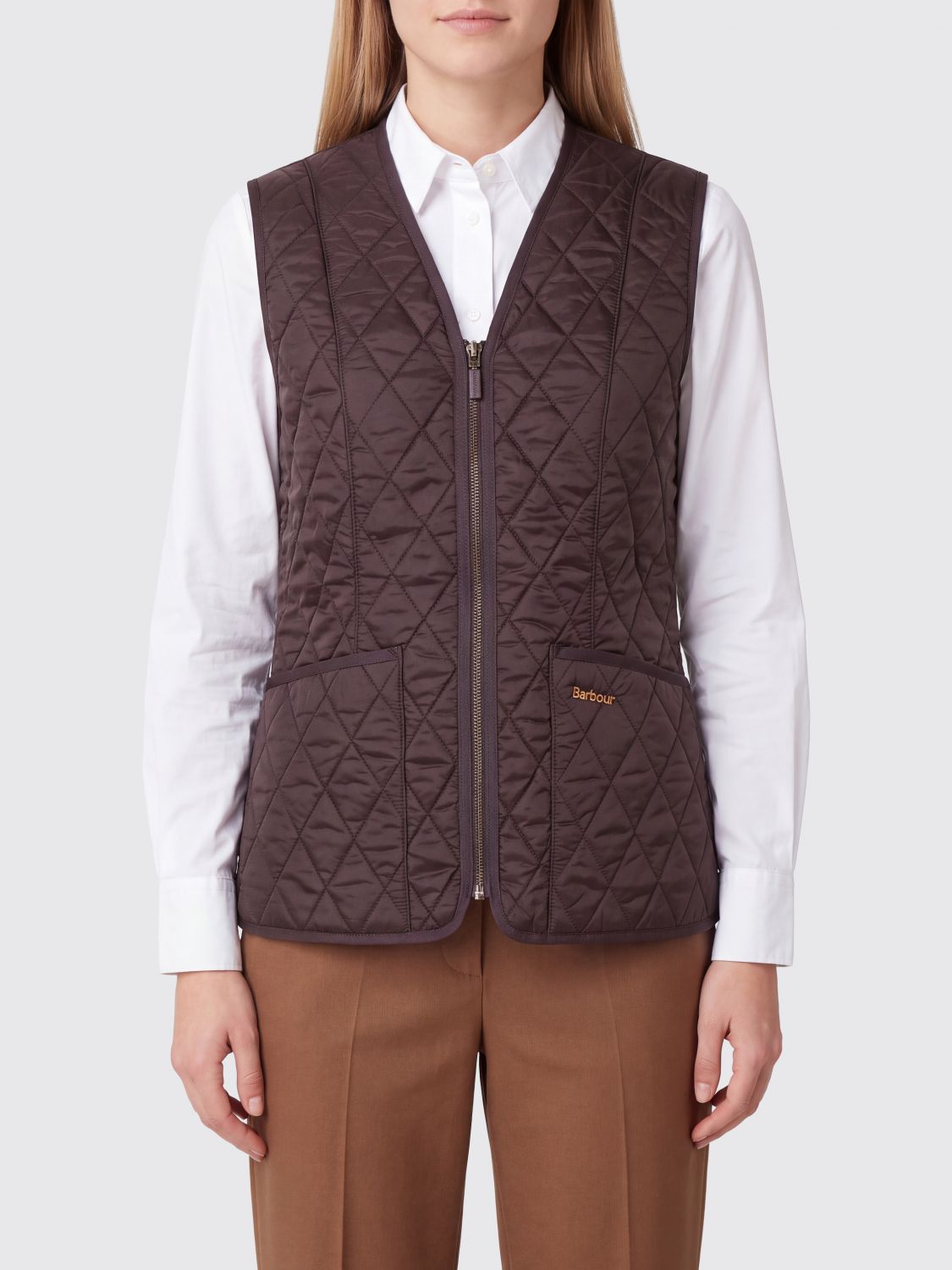BARBOUR WESTE: Barbour Betty Gesteppte Weste aus recyceltem Nylon mit V-Ausschnitt, Braun - Img 1