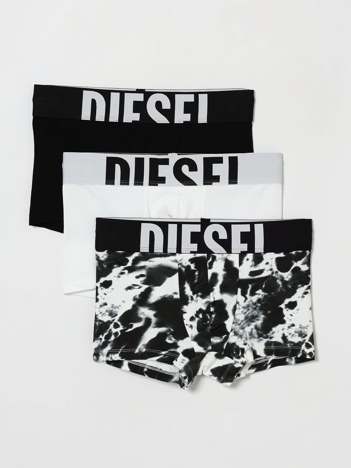 DIESEL ROPA INTERIOR: Juego de tres bóxers Diesel de algodón elástico con estampado de camuflaje, Negro - Img 1
